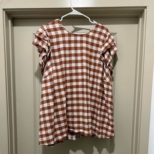 A new day tan gingham flutter sleeve linen top size 3x